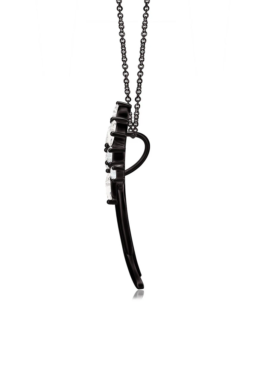 Sumi Stroke Midnight Silver Cascading White Topaz Slider Pendant Necklace - Image 3