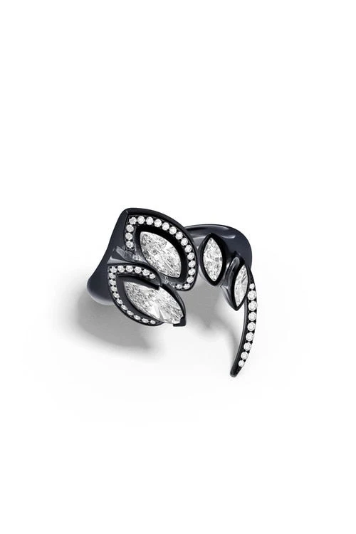 Sumi Stroke Midnight Silver Marquise Amethyst White Topaz & Pave Diamond Statement Ring