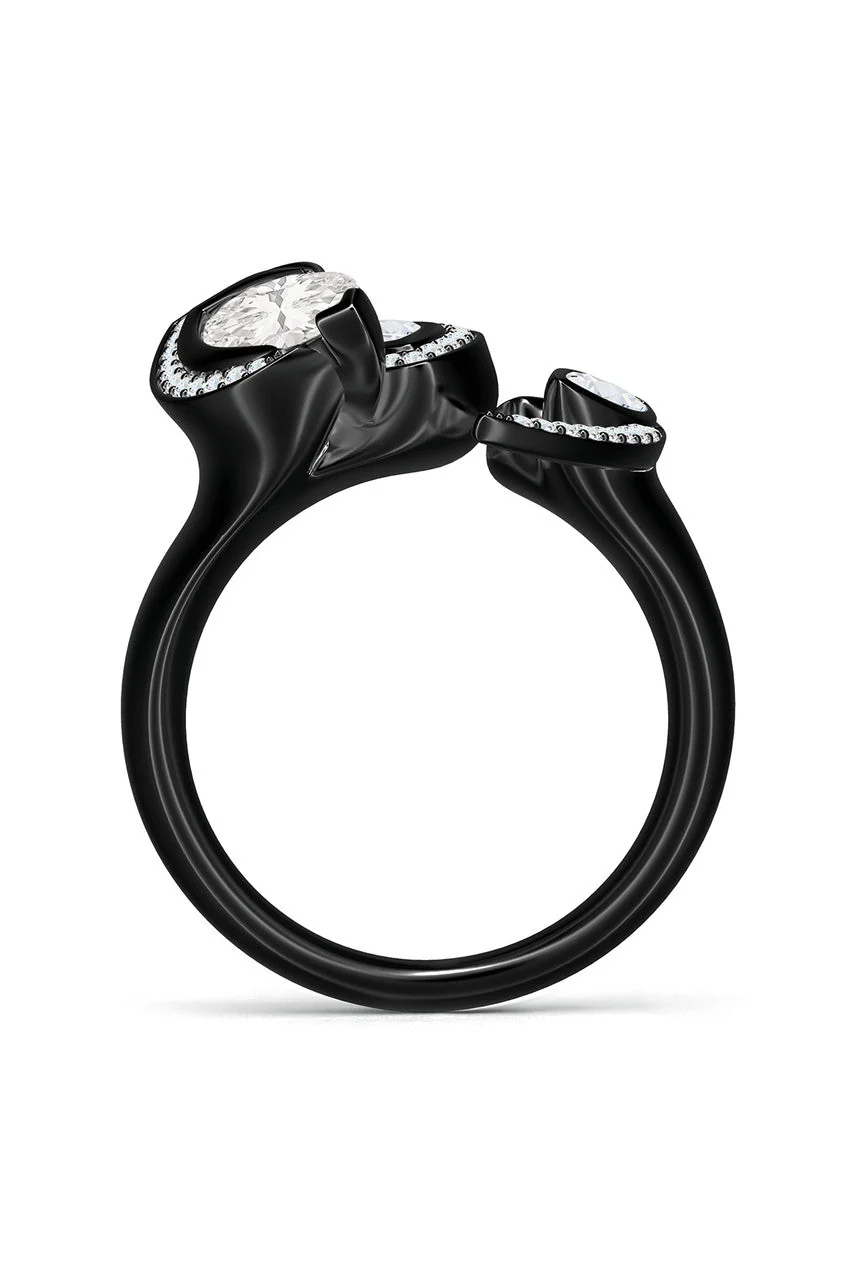 Sumi Stroke Midnight Silver Marquise Amethyst White Topaz & Pave Diamond Statement Ring - Image 7