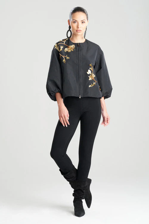 Taffeta Balloon Sleeve Beaded Bomber Jacket - Image 6