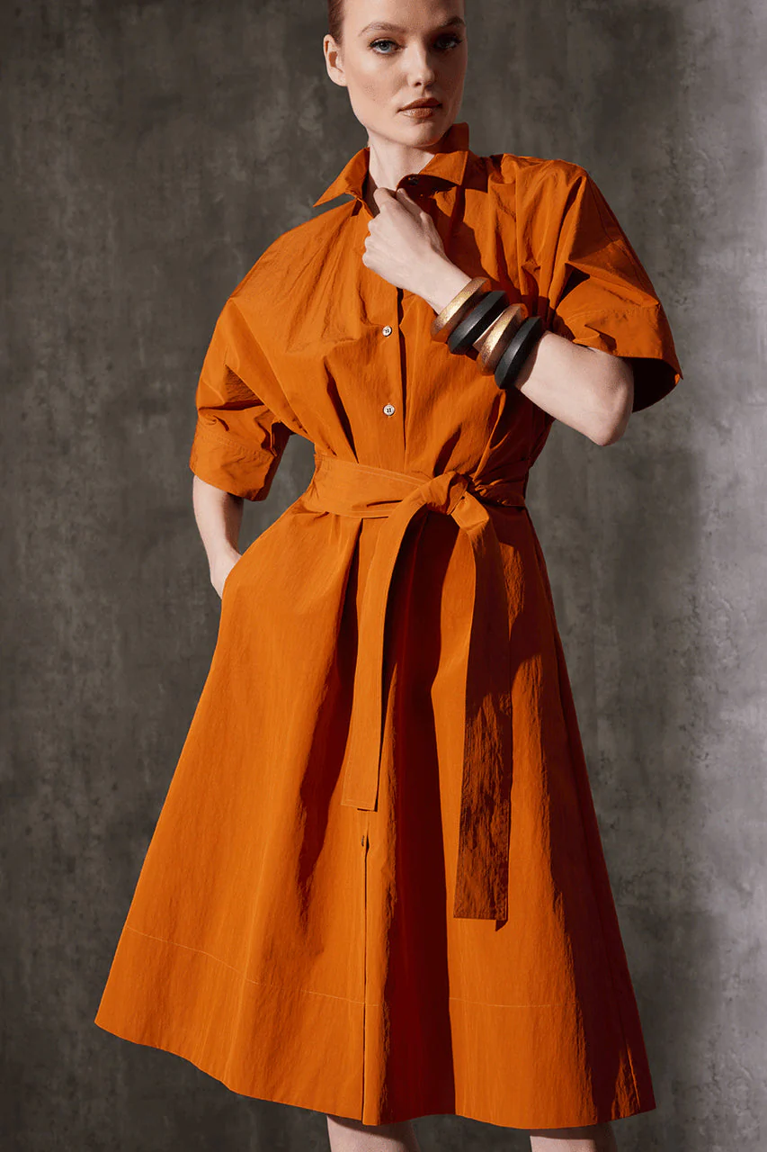 Taffeta Belted Shirt Dress - Image 4