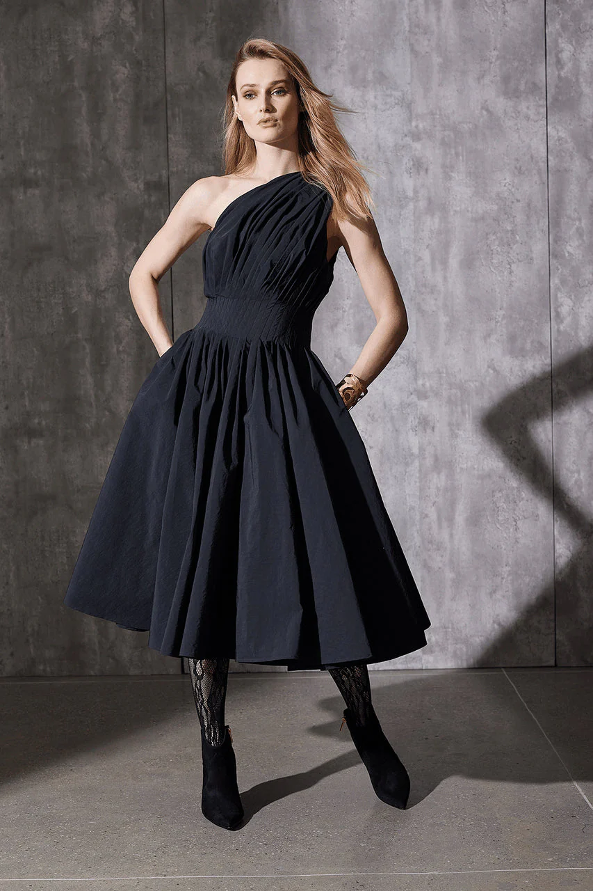 Taffeta One Shoulder Pleated Dress - Image 3