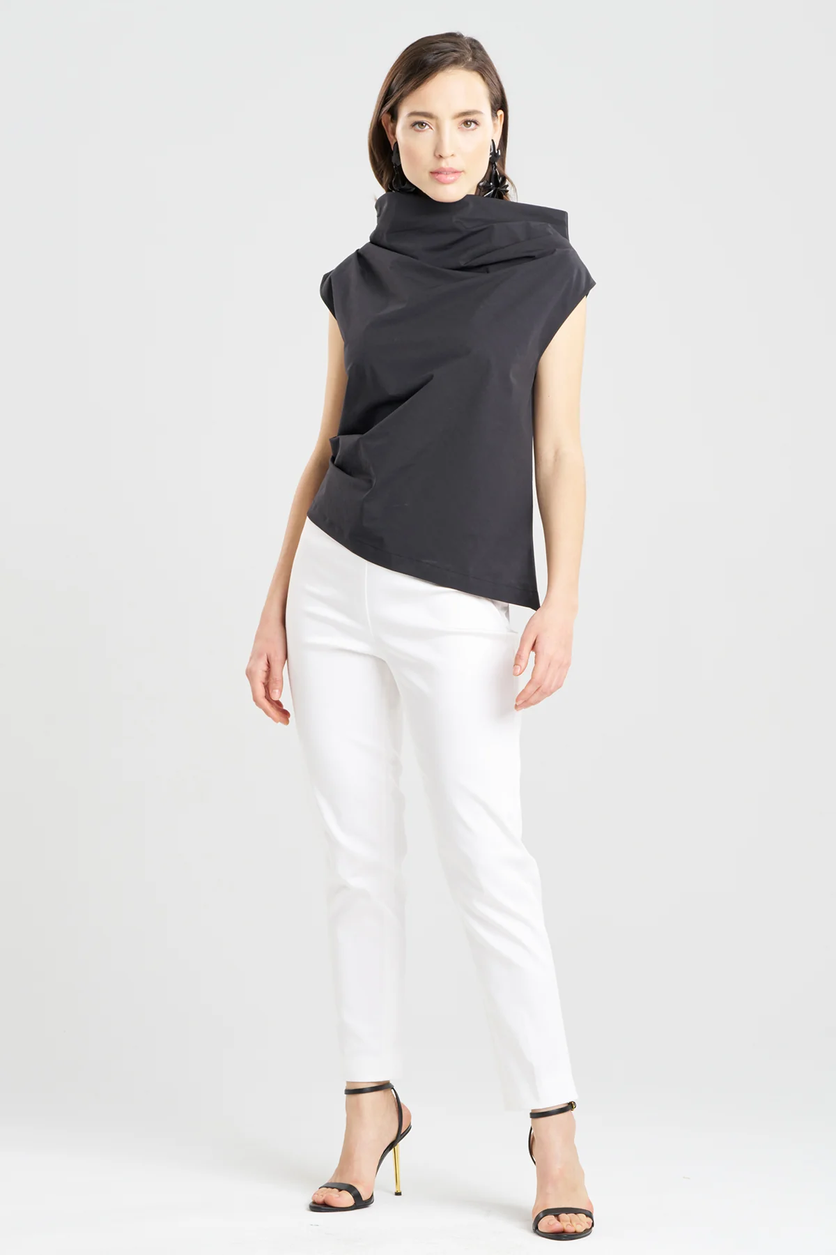 Tech Cotton Taffeta Asymmetric Funnel Neck Top - Image 2