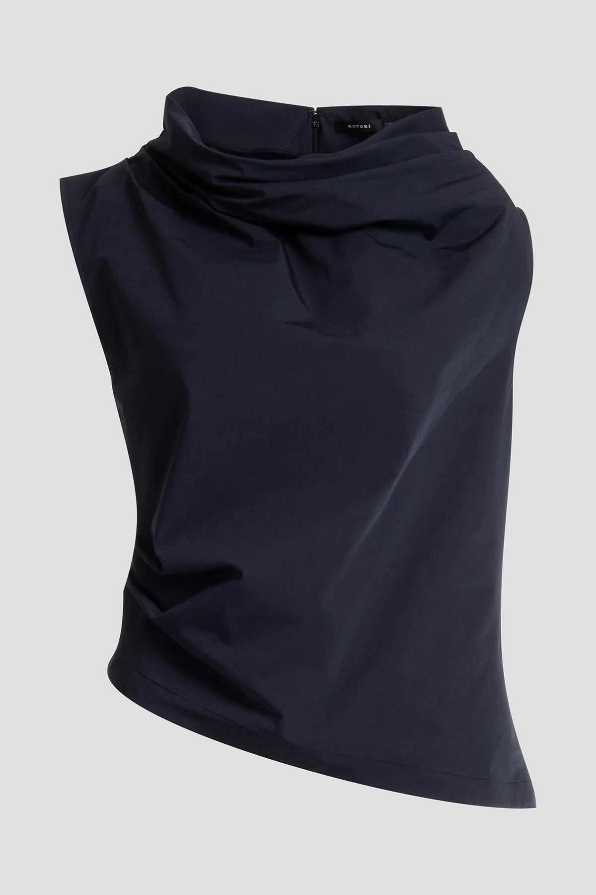 Tech Cotton Taffeta Asymmetric Funnel Neck Top - Image 5