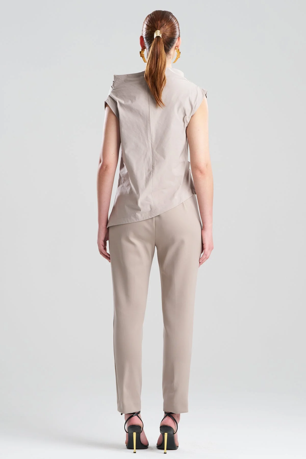 Tech Cotton Taffeta Asymmetric Funnel Neck Top - Image 2