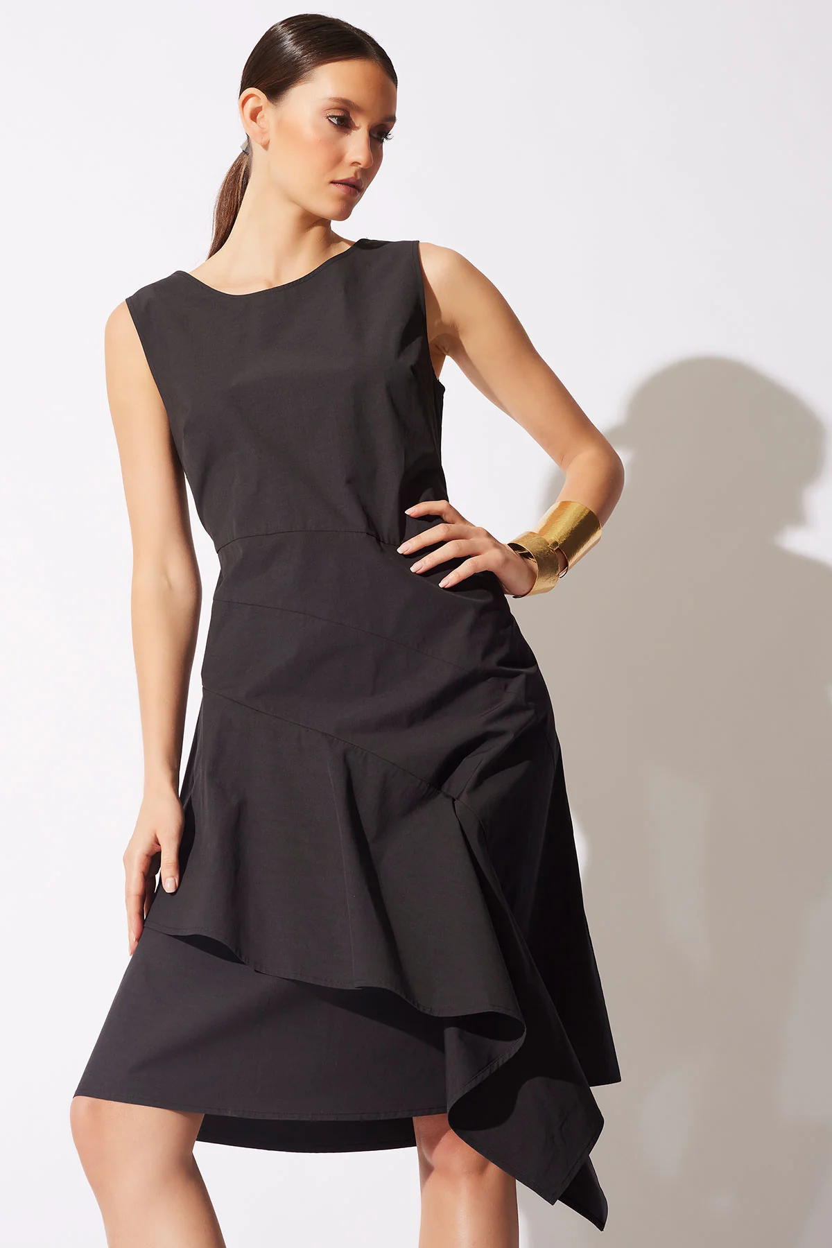 Tech Cotton Taffeta Asymmetric Origami Dress