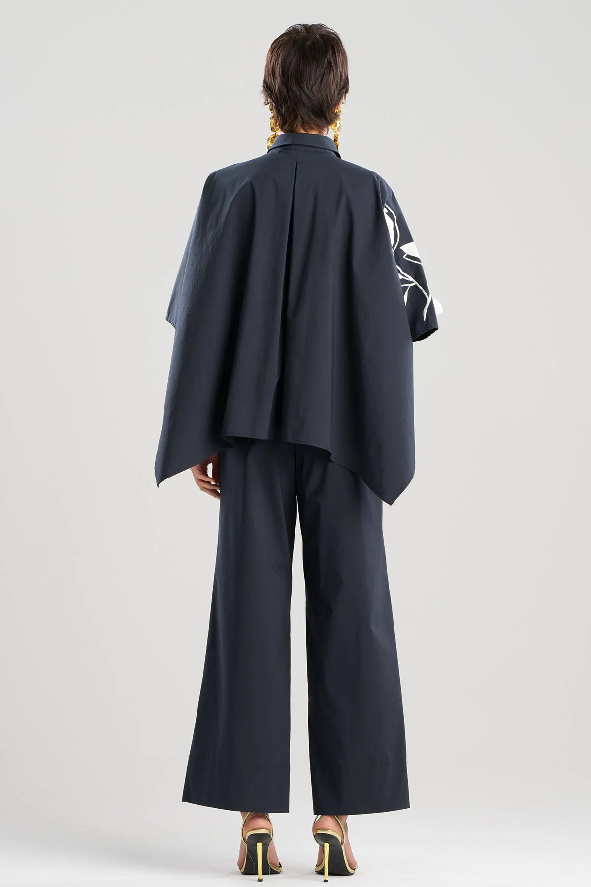 Tech Cotton Taffeta Embroidered Button Down Caftan Shirt - Image 3