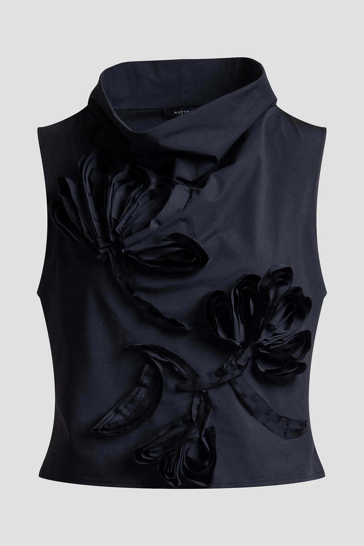Tech Cotton Taffeta Embroidered Funnel Neck Top - Image 4