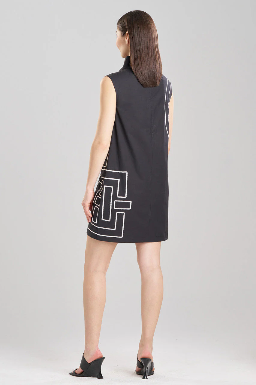 Tech Cotton Taffeta Embroidered Funnel Shift Dress - Image 3