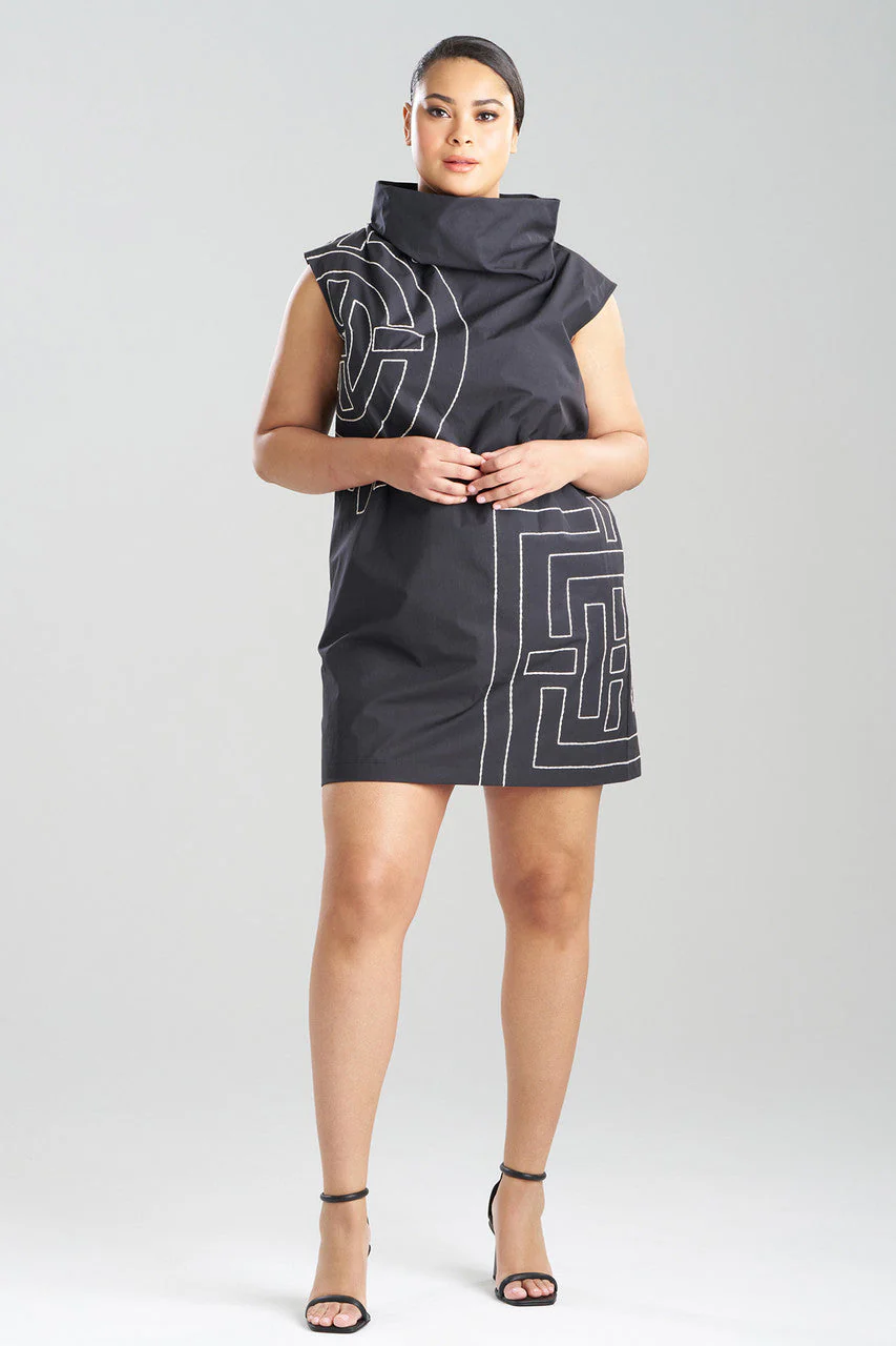 Tech Cotton Taffeta Embroidered Funnel Shift Dress - Image 4