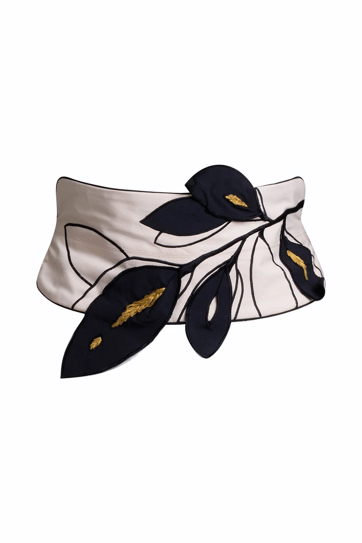 Tech Cotton Taffeta Embroidered Leaf Obi Belt