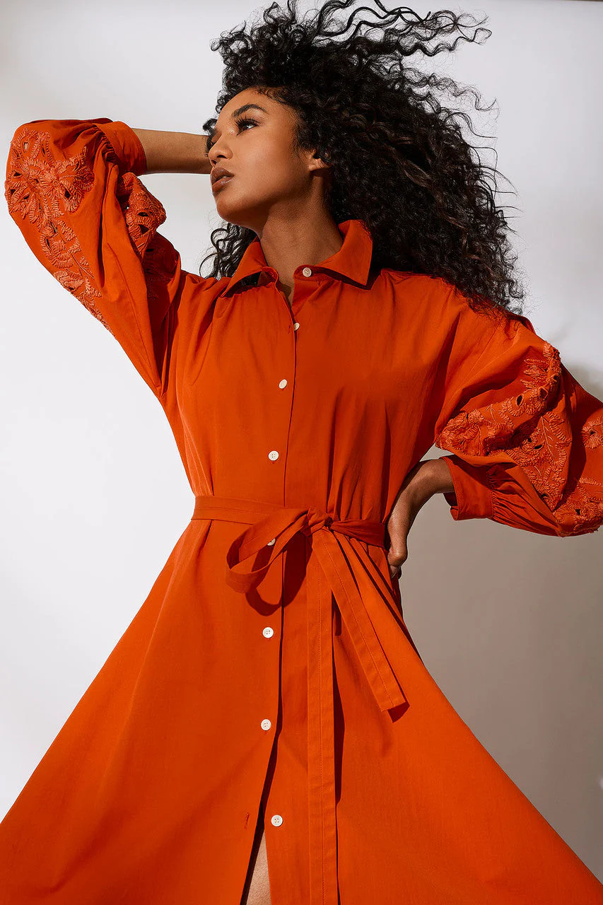 Tech Cotton Taffeta Embroidered Shirtdress