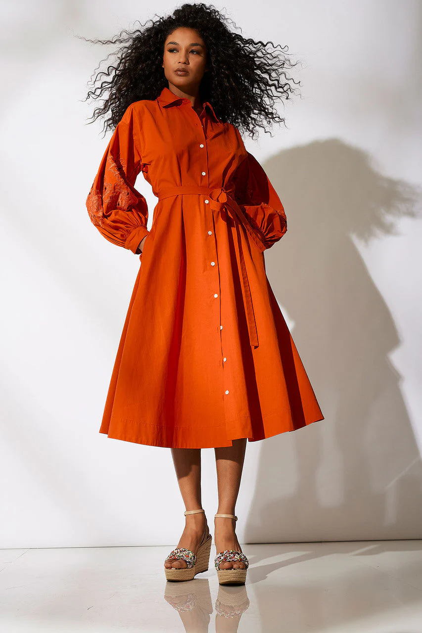 Tech Cotton Taffeta Embroidered Shirtdress - Image 4
