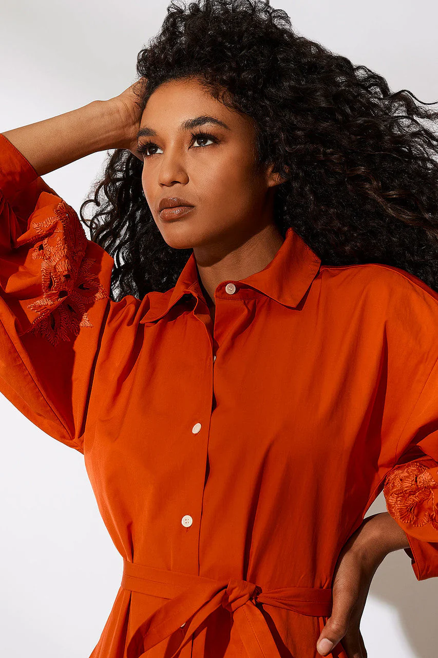Tech Cotton Taffeta Embroidered Shirtdress - Image 5