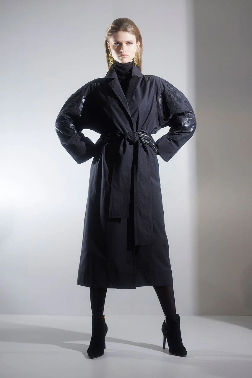 Tech Cotton Taffeta Embroidered Trench Coat - Image 4