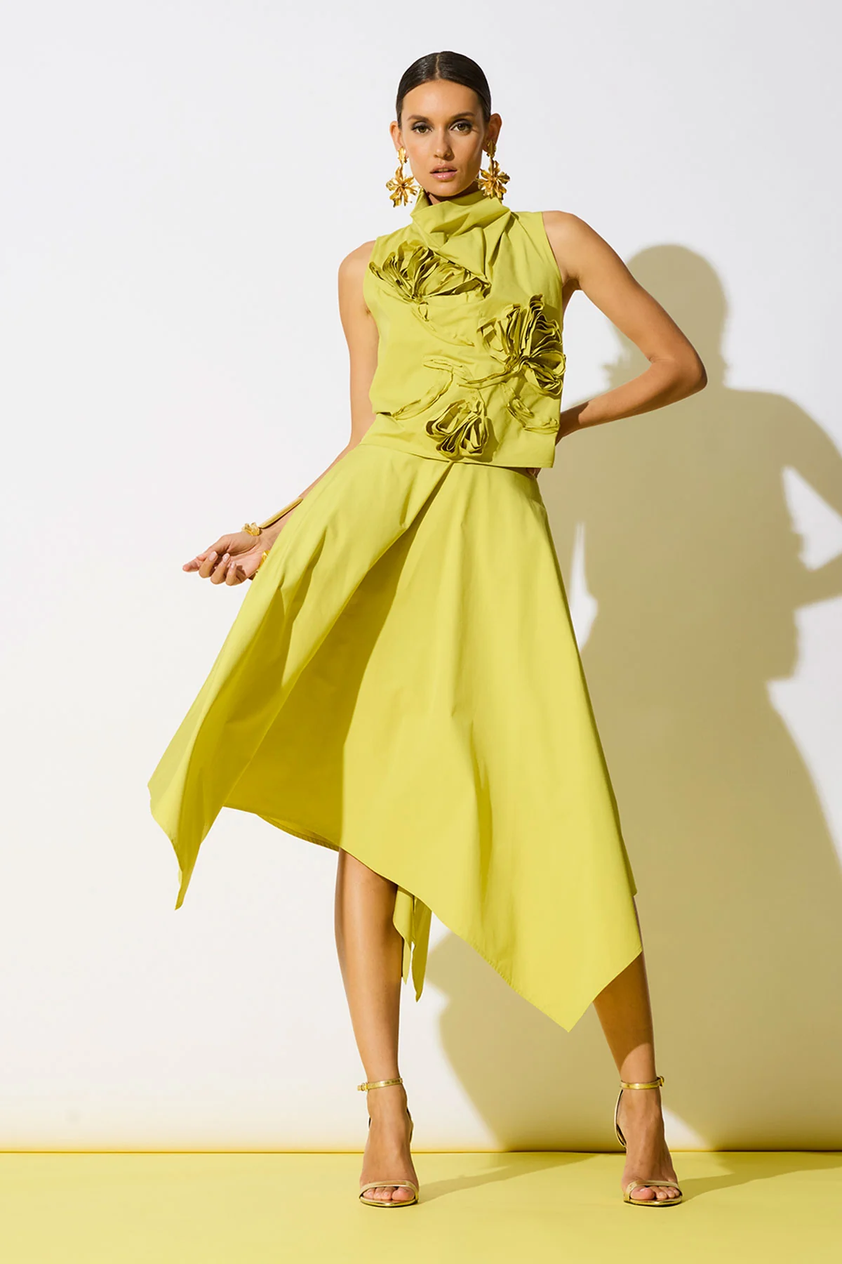 Tech Cotton Taffeta Handkerchief Hem Skirt