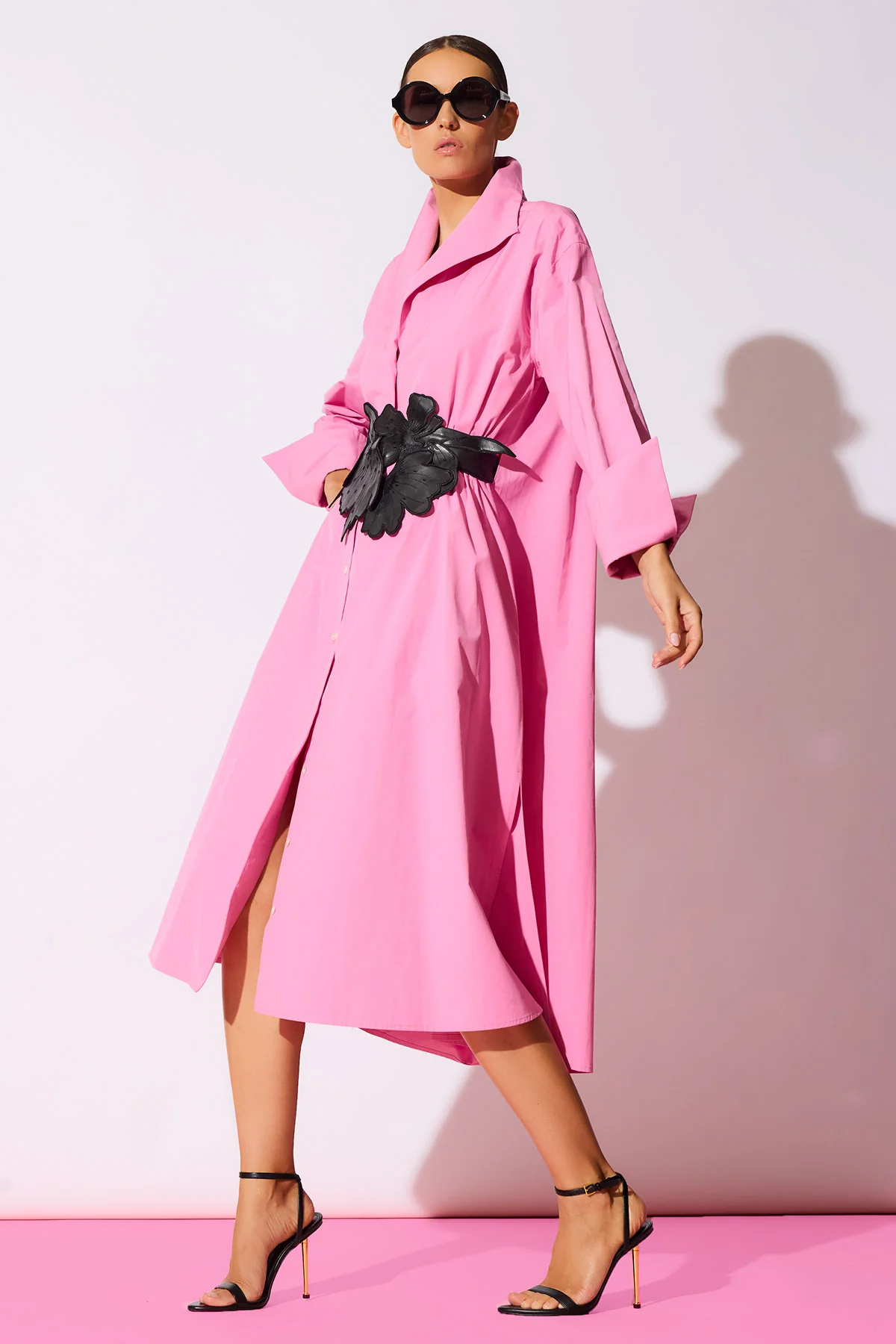 Tech Cotton Taffeta Tunnel Belted Trapeze Dress