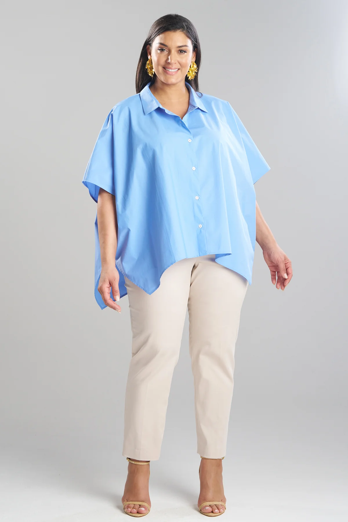 Techno Poplin Button Down Caftan Shirt - Image 3