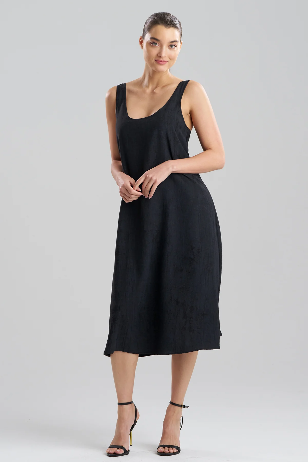Terra Foil Crinkle Scoop Neck Slip Dress