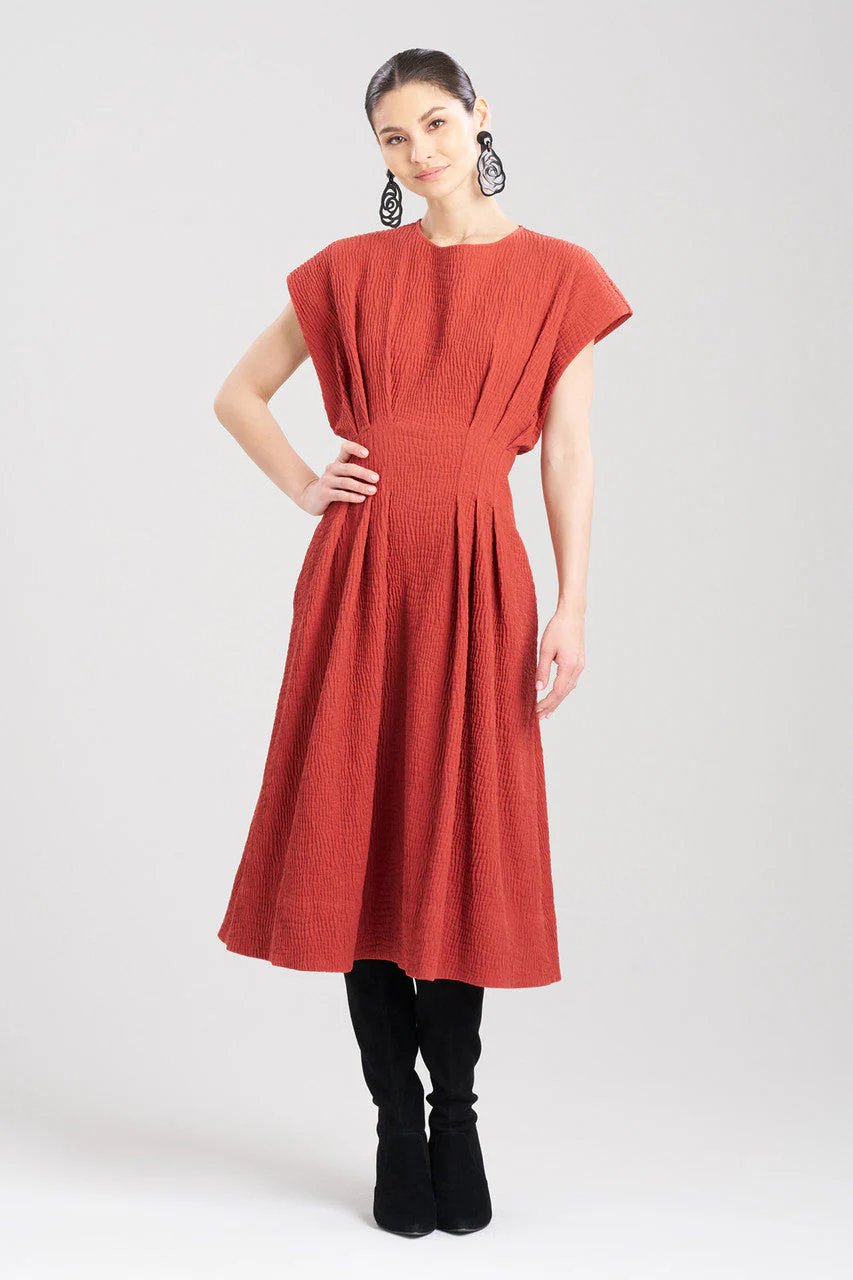 Textured Cotton Jacquard Pleated Dress