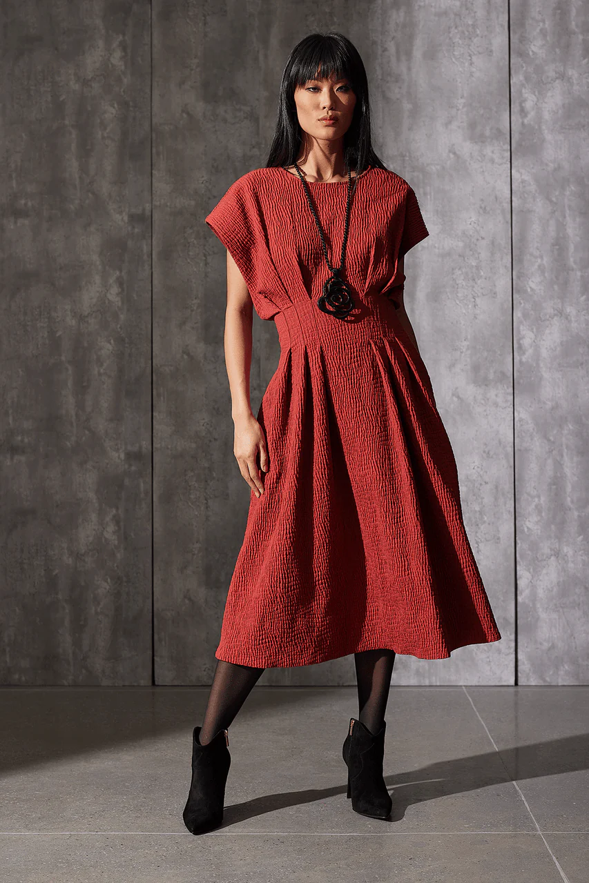 Textured Cotton Jacquard Pleated Dress - Image 3