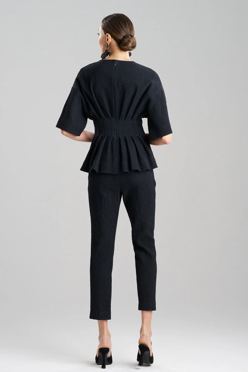 Textured Cotton Jacquard Pleated Peplum Top - Image 2