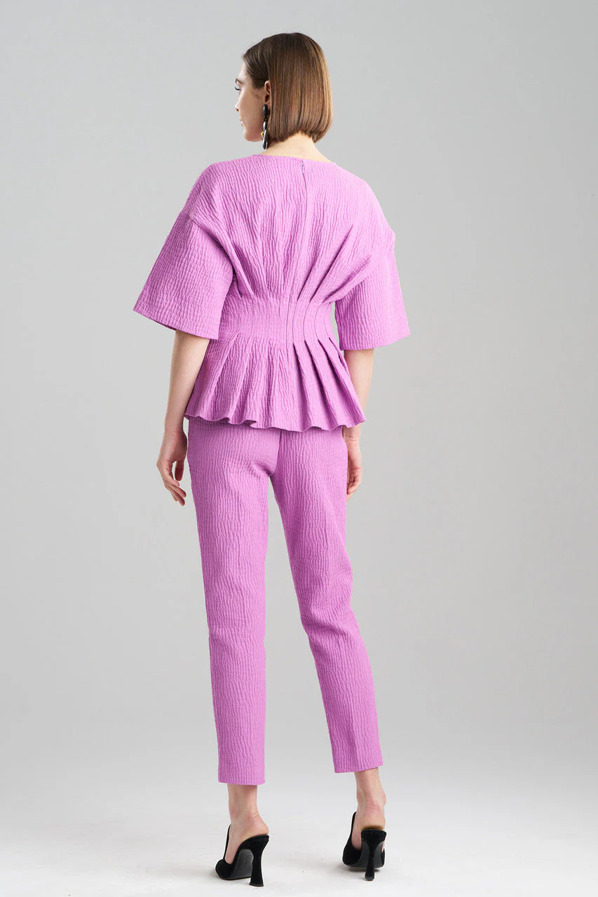 Textured Cotton Jacquard Pleated Peplum Top - Image 2