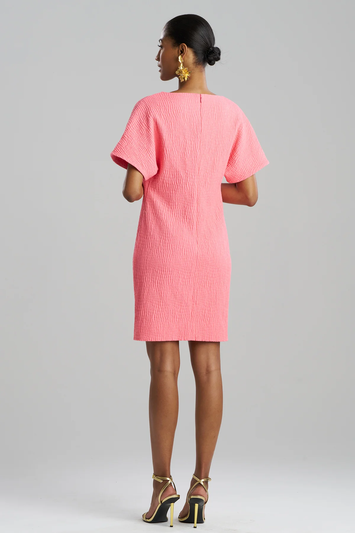 Textured Cotton Jacquard Short Sleeve Sheath Dress - Image 3