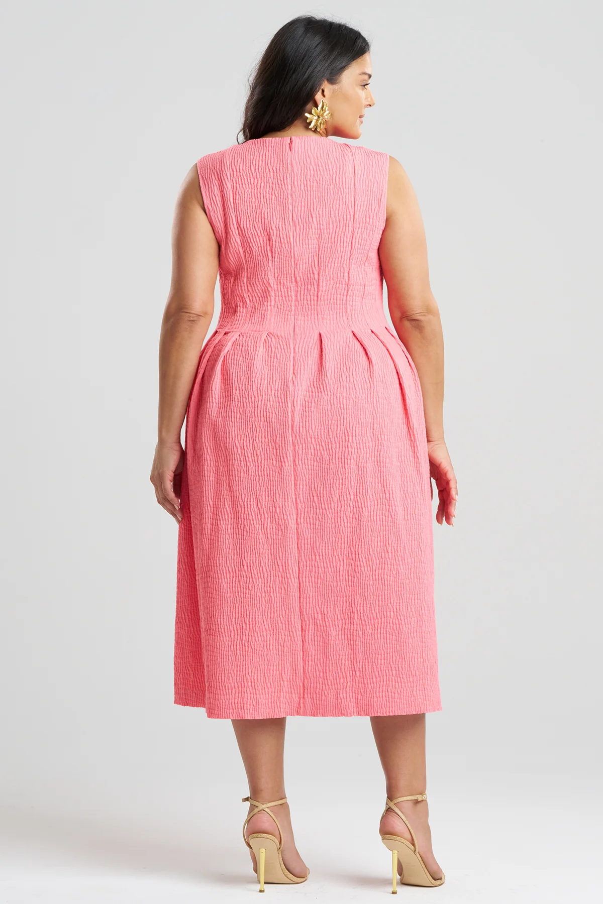 Textured Cotton Jacquard Sleeveless Pleated Dress - Image 4