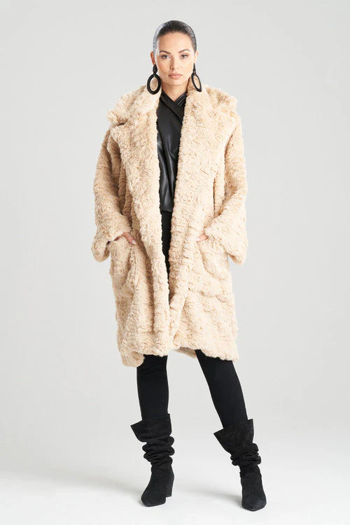 Textured Faux Fur Collared Long Coat - Image 7
