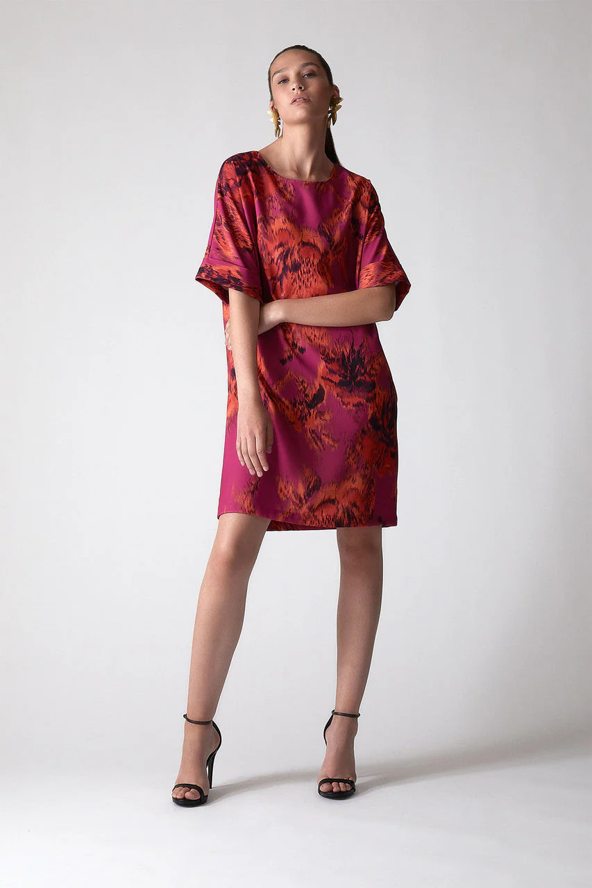 Tie-Dye Floral - Crepe T-Shirt Dress - guava - Image 3