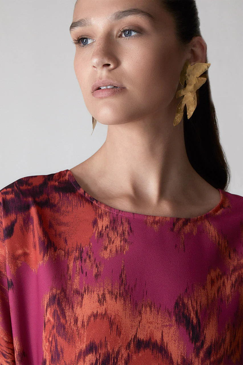 Tie-Dye Floral - Crepe T-Shirt Dress - guava - Image 4