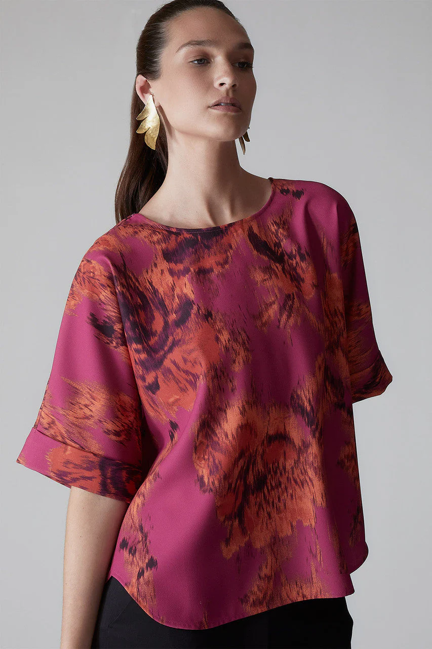 Tie-Dye Floral Crepe T-Shirt Top - Image 5