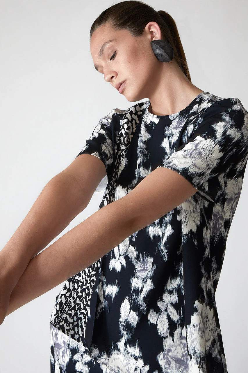 Tie-Dye Floral Fluid Crepe Asymmetrical Hem Top - Image 5