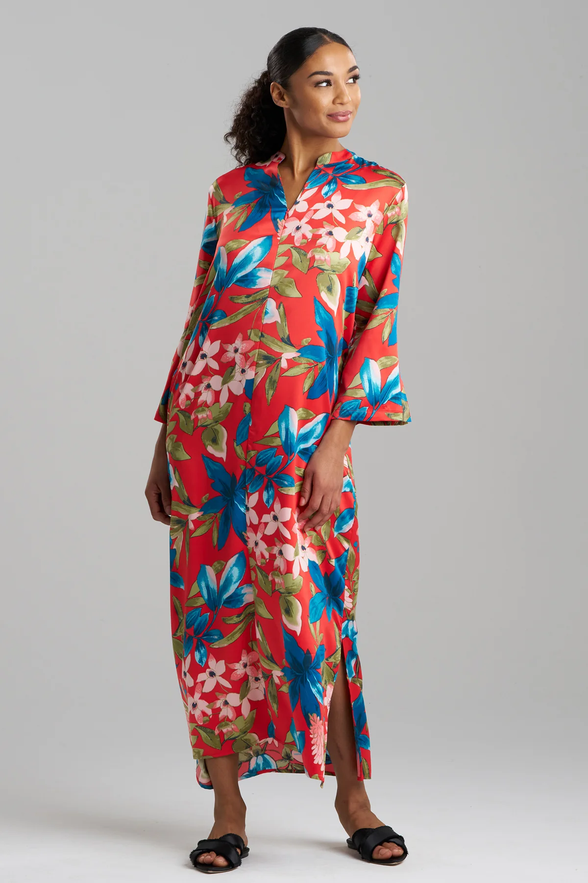 Tropical Breeze Satin Zip Caftan
