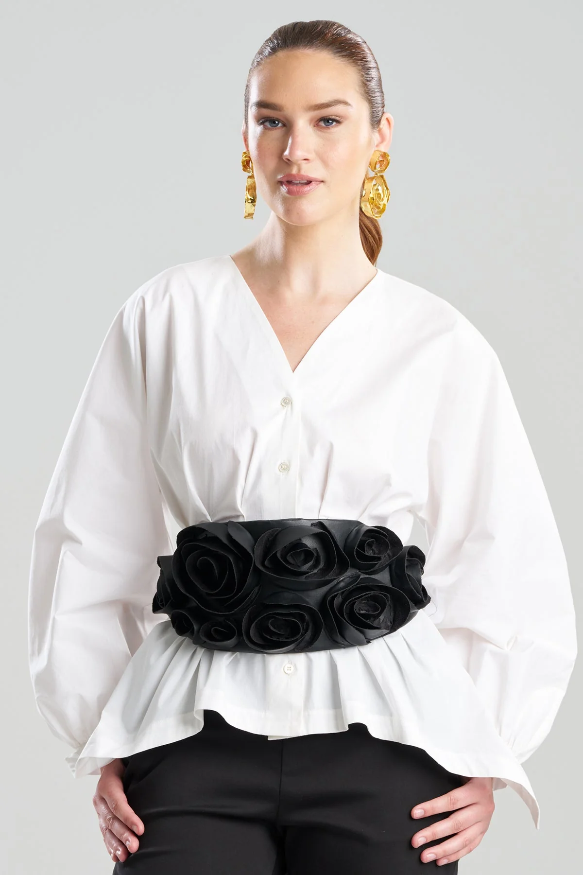 Vegan Luxe Lambskin 3D Floral Embroidered Obi Belt - Image 2