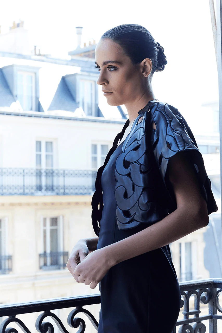 Vegan Luxe Lambskin Embroidered Scroll Bolero - Image 5