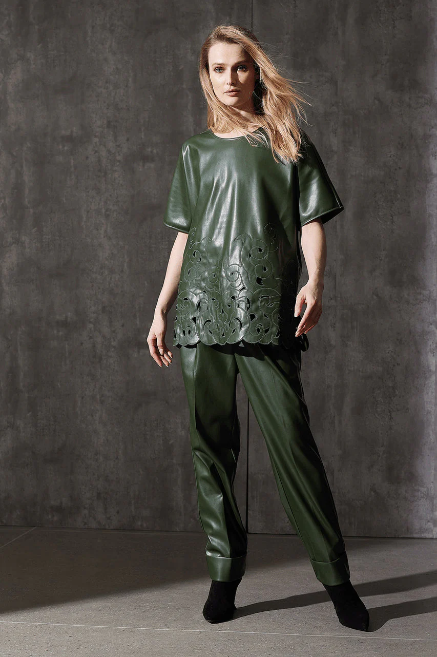 Vegan Luxe Lambskin Embroidered T-Shirt Tunic - Image 3