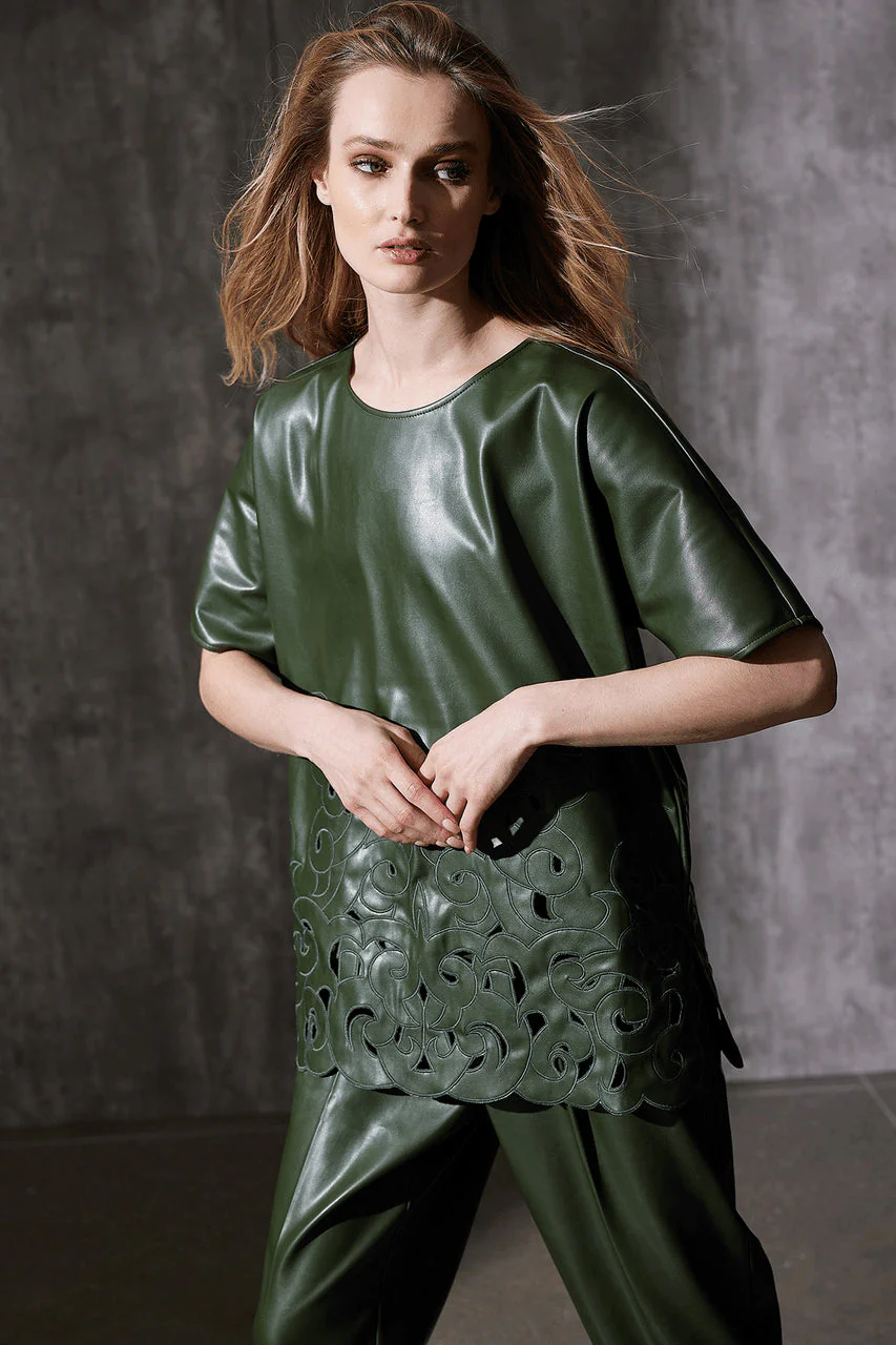 Vegan Luxe Lambskin Embroidered T-Shirt Tunic - Image 4