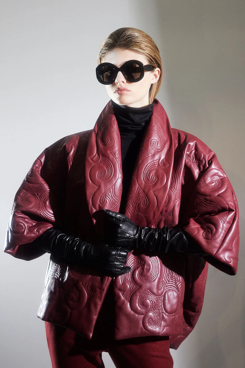 Vegan Luxe Lambskin Padded Shawl Collar Jacket - Image 4