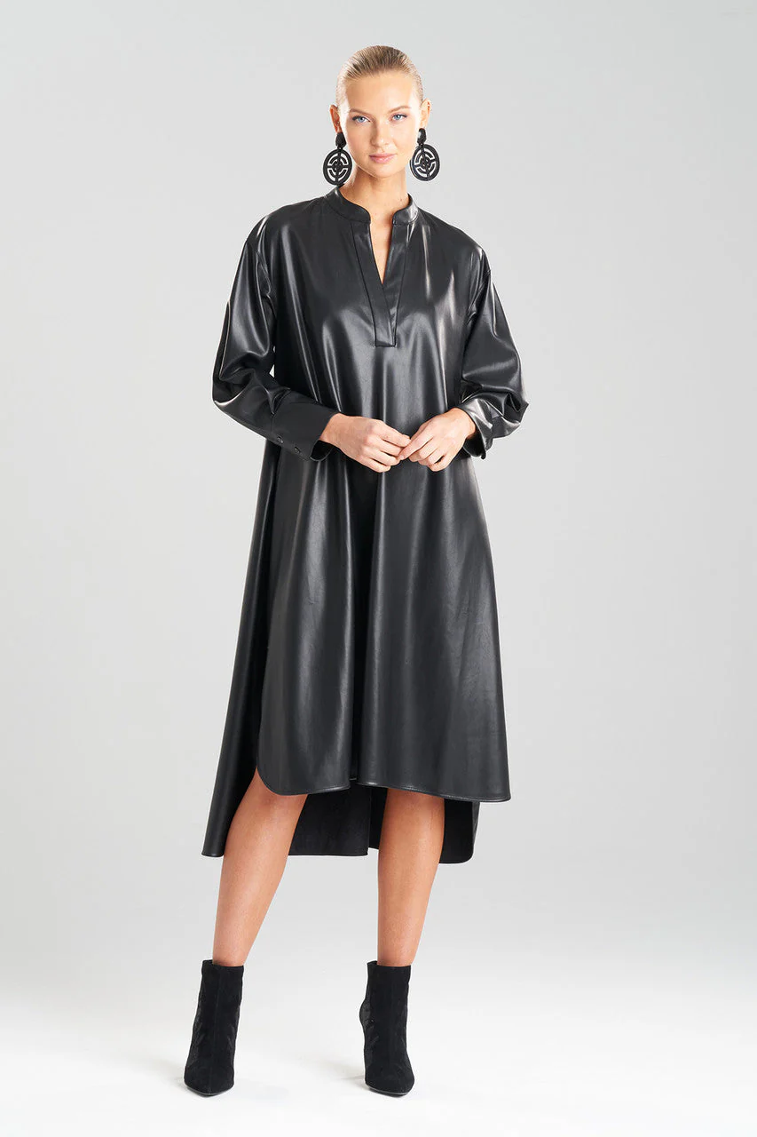 Vegan Luxe Leather Oversized Half Placket Shirtdress - Image 2