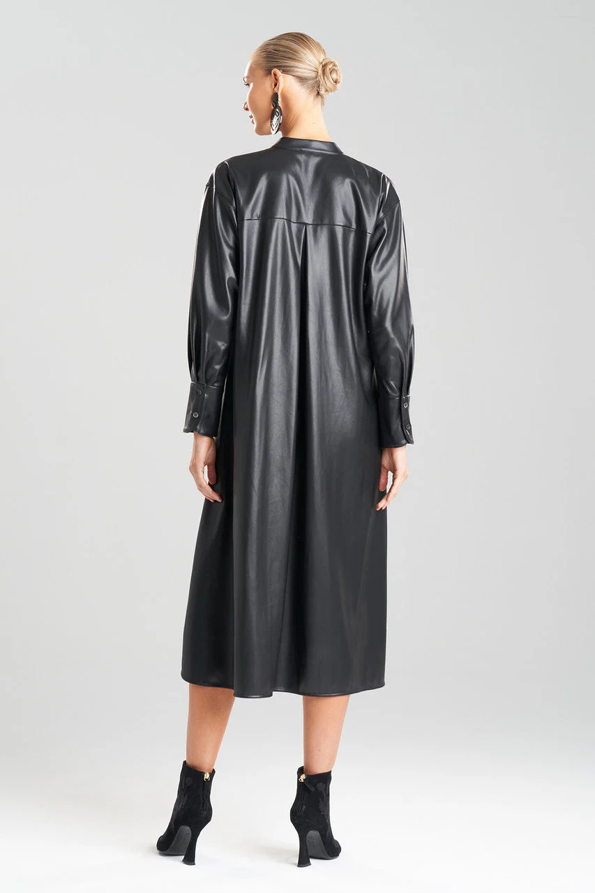 Vegan Luxe Leather Oversized Half Placket Shirtdress - Image 3