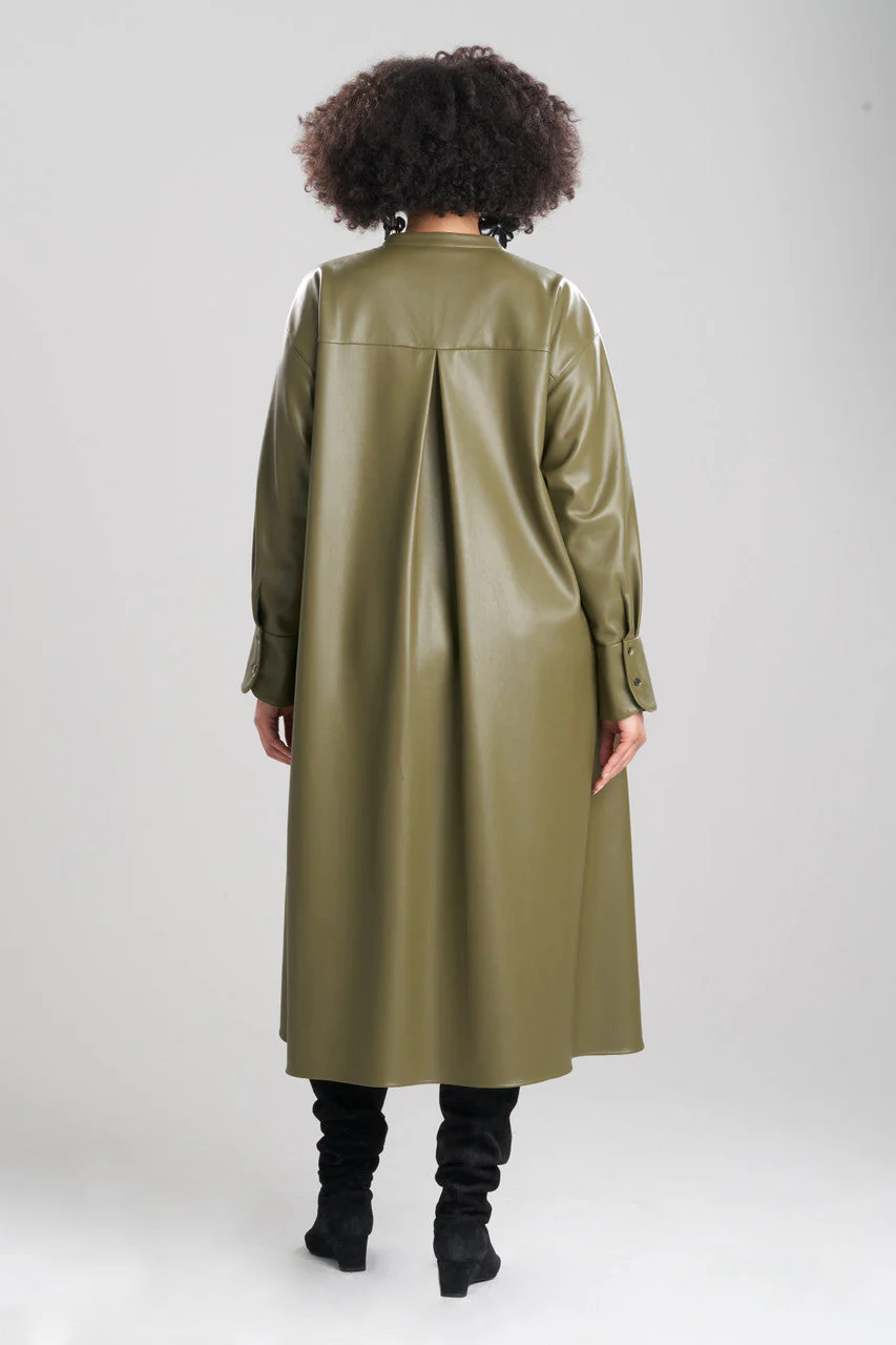 Vegan Luxe Leather Oversized Half Placket Shirtdress - Image 2