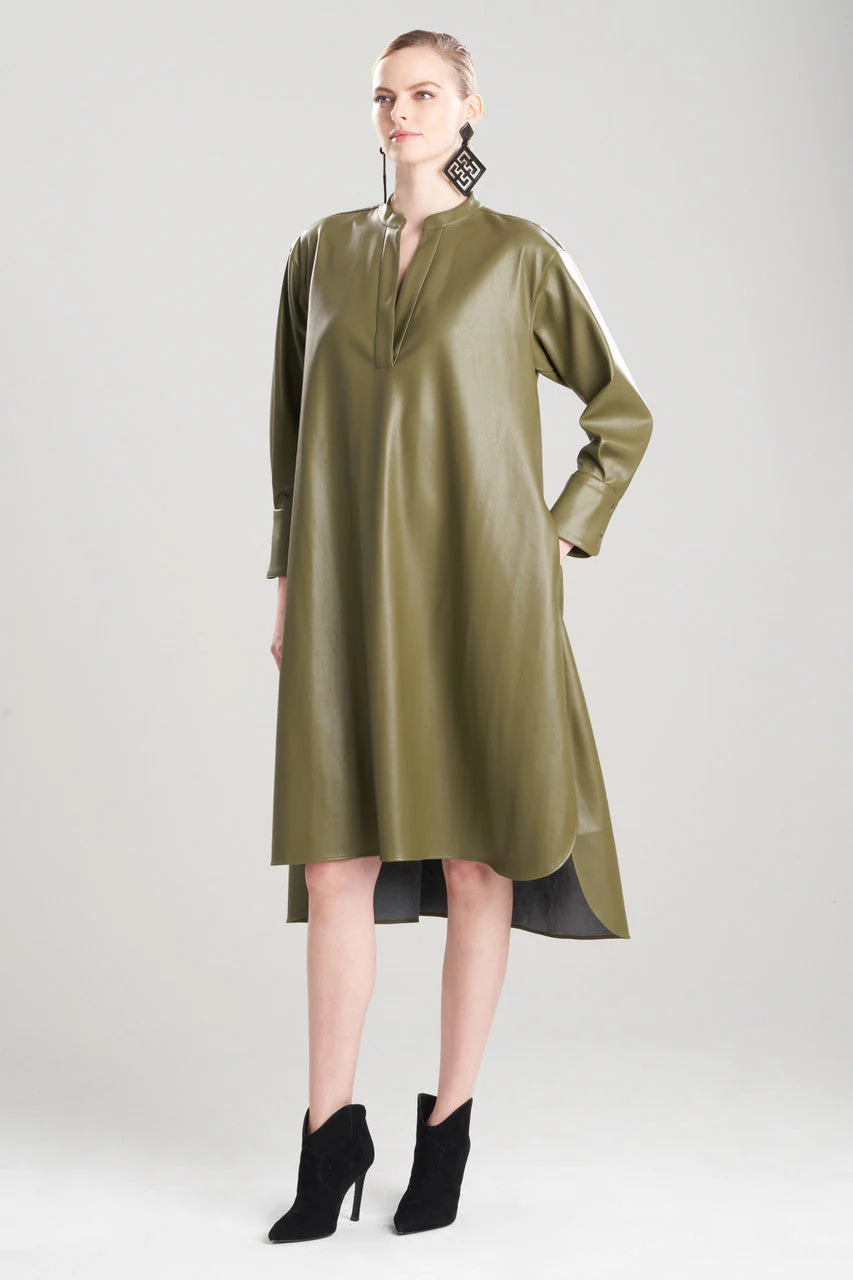 Vegan Luxe Leather Oversized Half Placket Shirtdress - Image 3