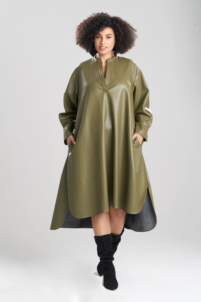 Vegan Luxe Leather Oversized Half Placket Shirtdress - Image 4