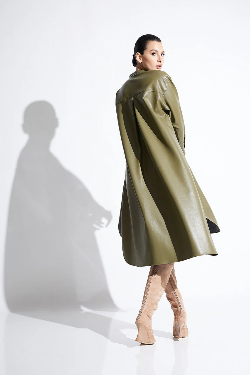Vegan Luxe Leather Oversized Half Placket Shirtdress - Image 6