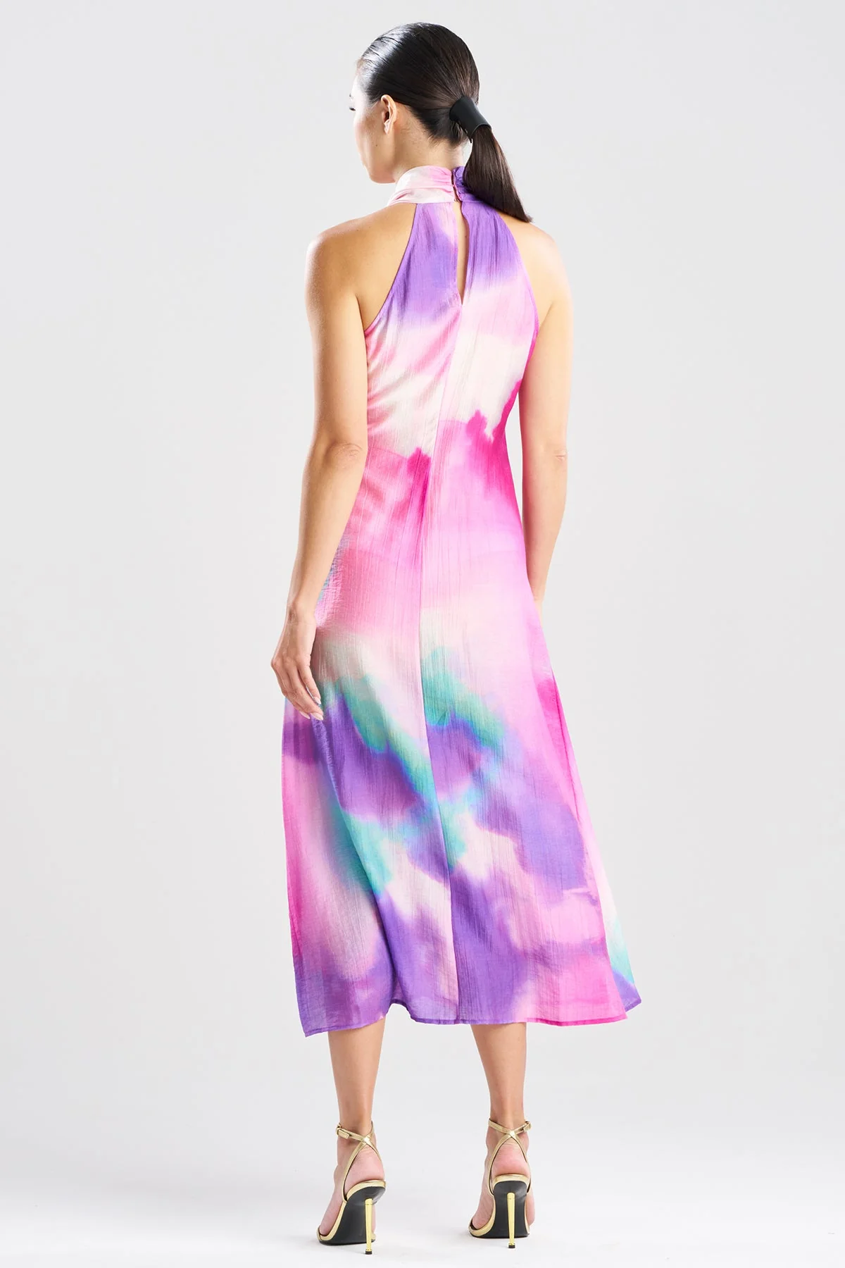 Watercolor Sheer Texture Halter Maxi Dress - Image 3