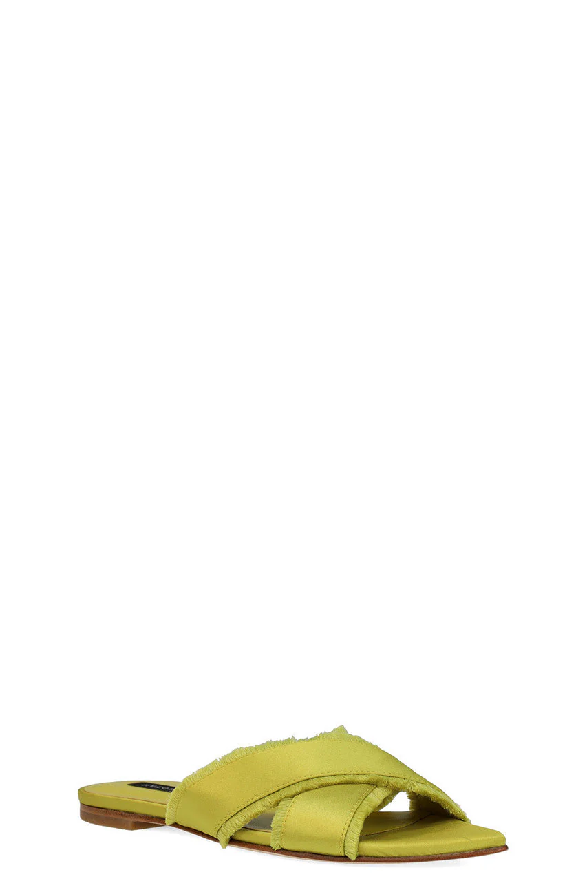 Wayu Satin Fringe Cross Slide Sandals