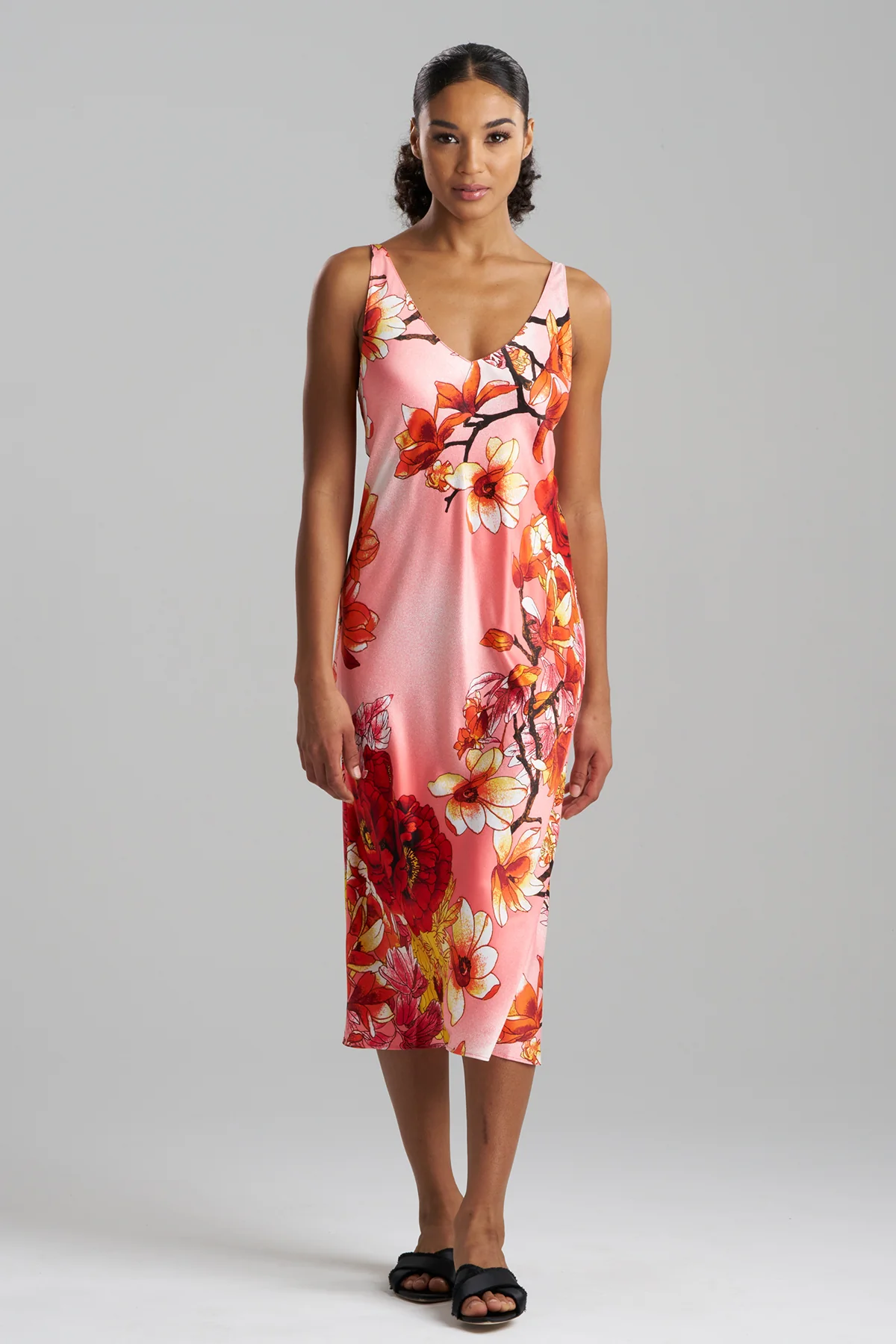 Winter Peony Satin Slip Dress
