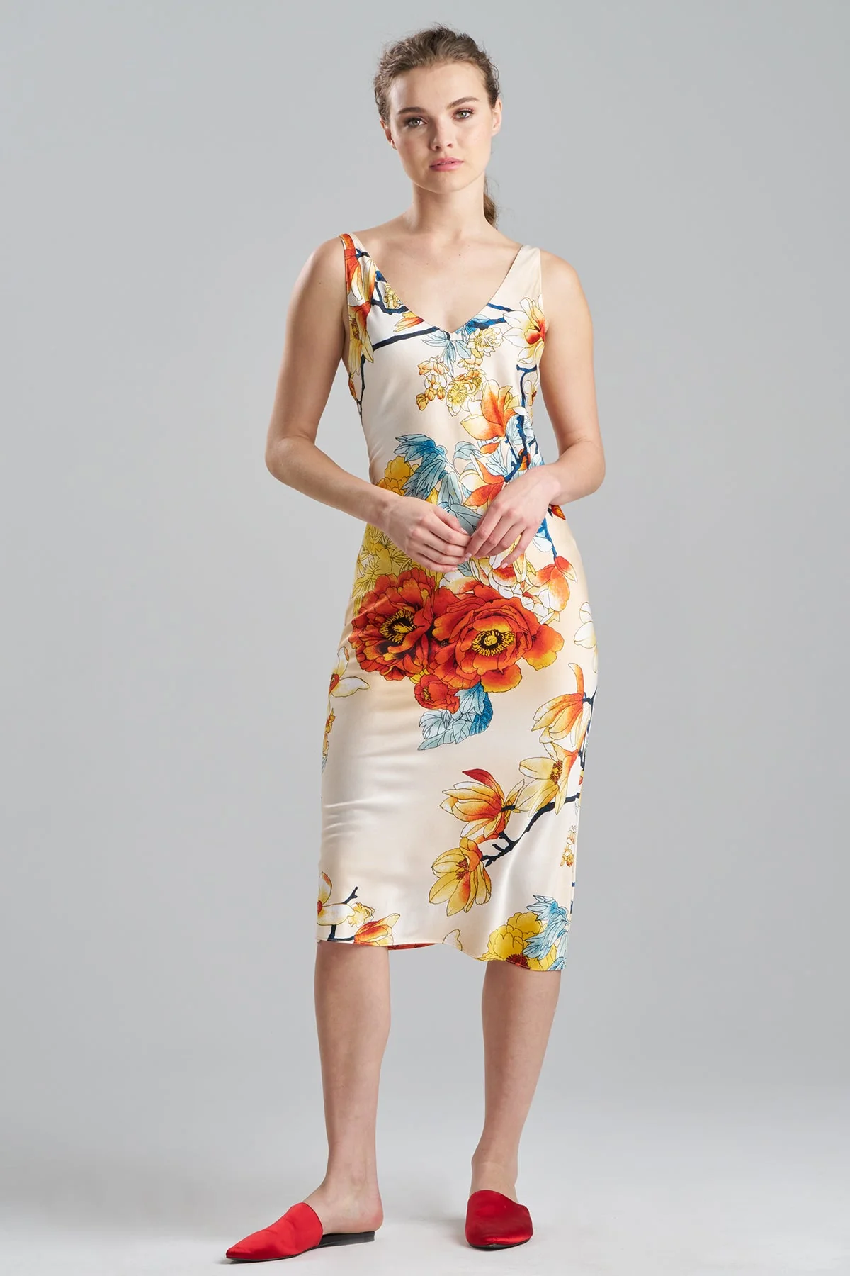Winter Peony Satin Slip Dress